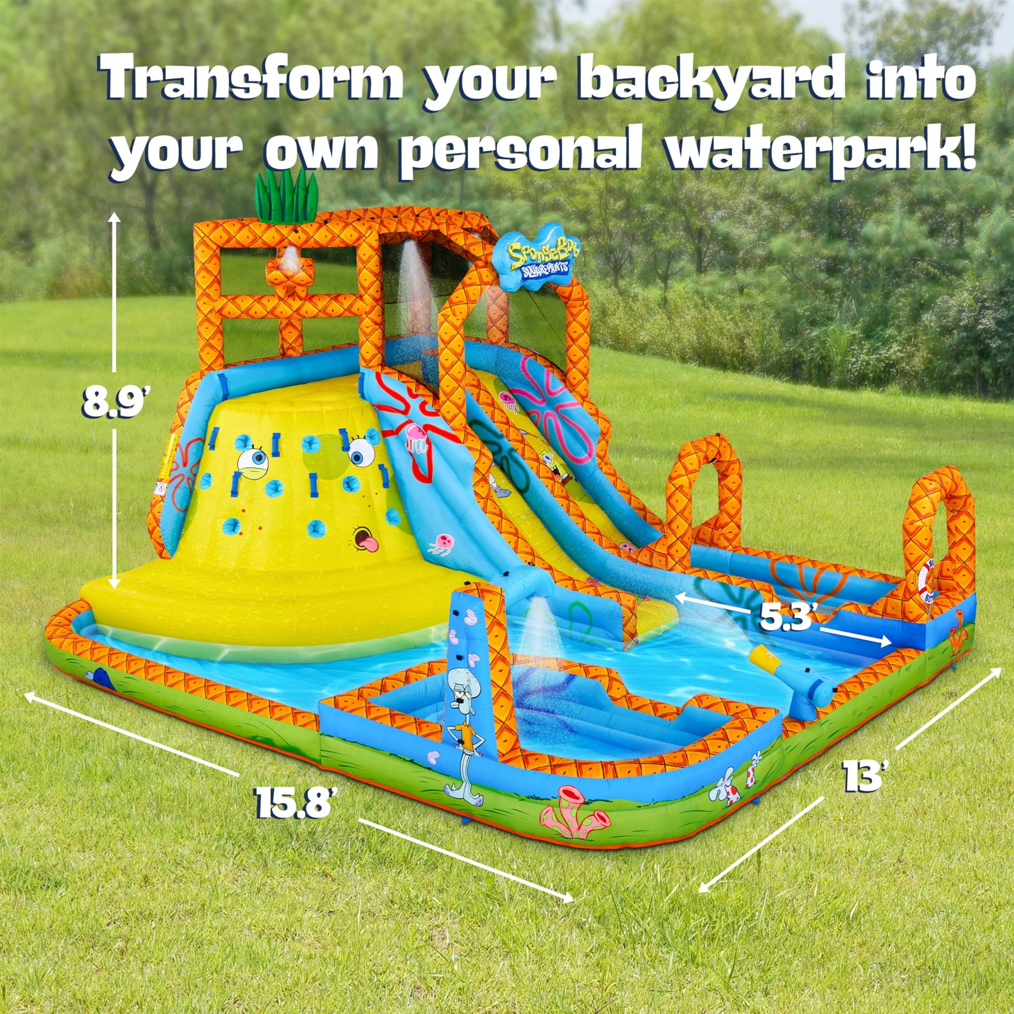 Sunny & Fun Fun SpongeBob Water Slide with Climbing Wall & Two Slides