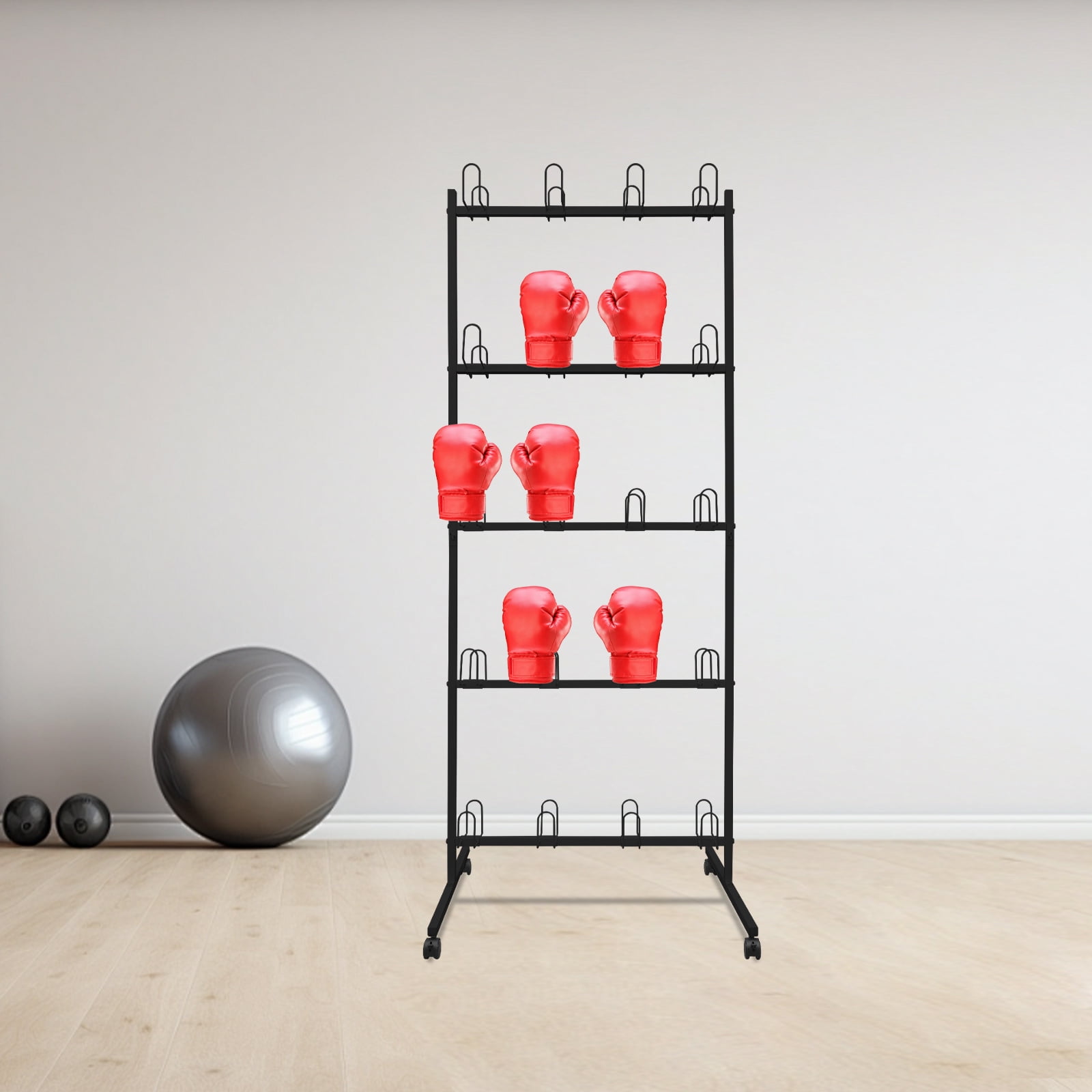 5-Tier Black Boxing Gloves Drying Rack Boxing Glove Storage Stand W/ Universal Wheels for Boxing Gyms, Homes