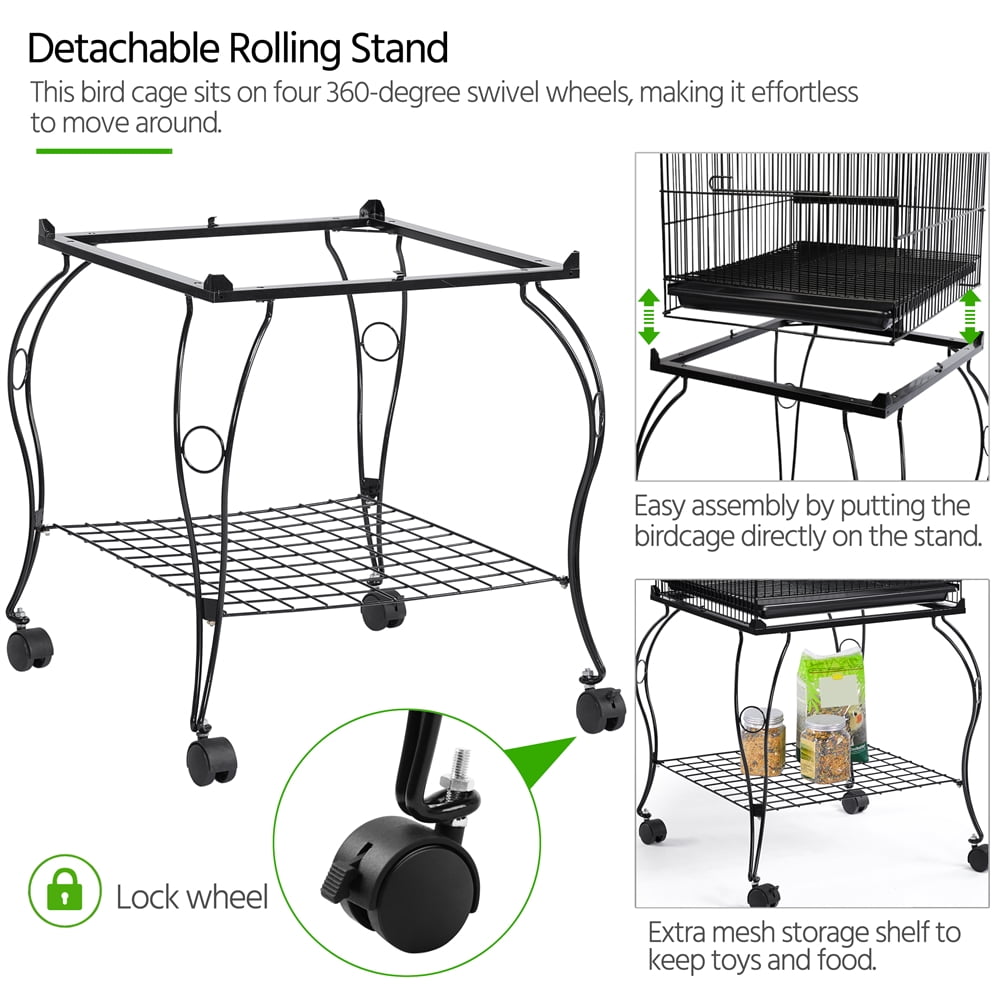 Renwick 57" Open Top Metal Parrot Cage with wheels, Black