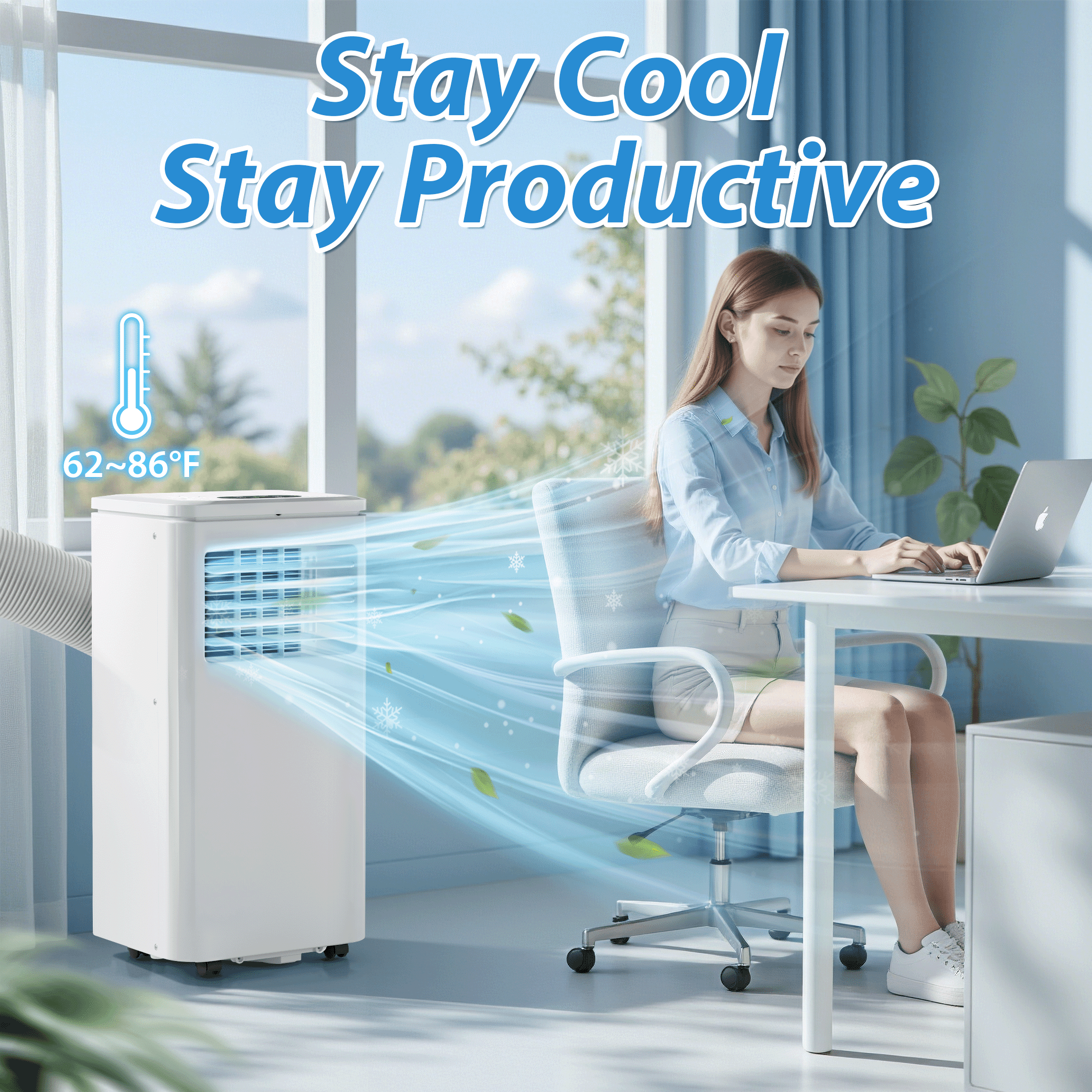PRO CHOICE Portable Air Conditioner 10000 BTU(Ashrae) for Room Cooling up to 300 Sq.ft, 24H Timer Room AC w/Remote Control, White