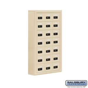 Cell Phone Storage Locker - 7 Door High Unit (5 Inch Deep Compartments) - 21 A Doors - Sandstone - Surface Mounted - Res