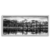 Stupell Industries Monochrome Lake Reflection Landscape Photography Gray Framed Art Print Wall Art, 30 x 13