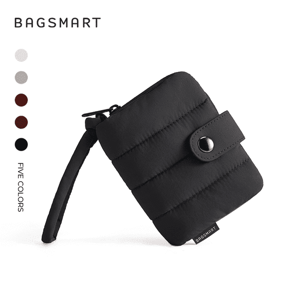 BAGSMART Puffer Wallet for Women, Credit Card Holder with Sturdy Handle, Travel Cover Cases & Money Organizers with Zipper Pockets, Multifunctional, Black