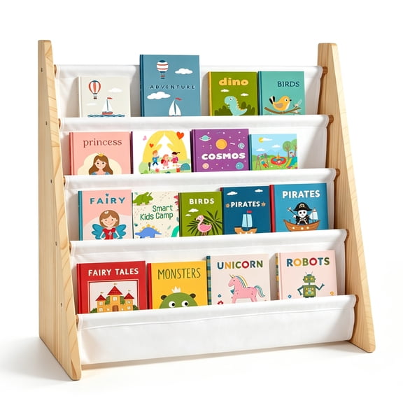 Kids Book Organizer and Storage, 4-Tier Front Facing Bookshelf for Toddlers, Compact Book Display Rack for Picture Books, Storybooks, Nursery, Bedroom and Playroom