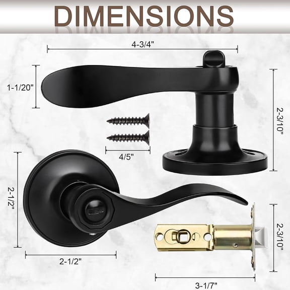 6 Pack Matte Black Door Handles Privacy Door Levers, Heavy Duty Wave Style Bed/Bath Door Locks Interior Door Knobs, Reversible Levers for Right/Left Handed Doors
