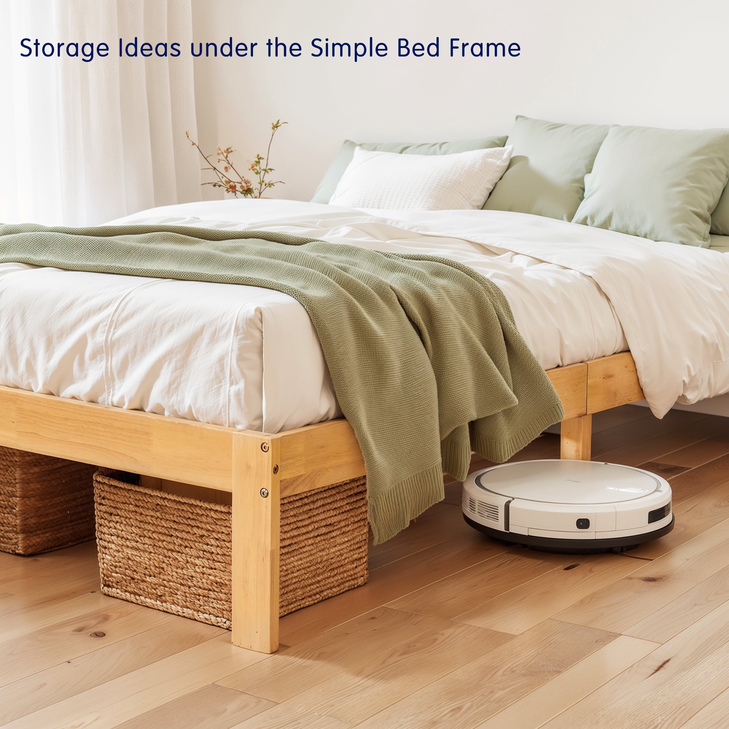 Twin Size Bed Frame, Solid Wood Platform with Wood Slat Support, No Box Spring Needed, Natural