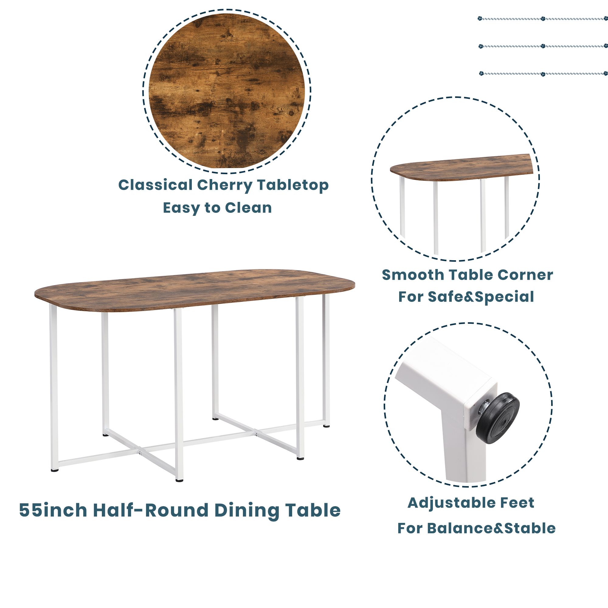 Aukfa 7 Piece Dining Table Set for 6, 55" Faux Marble Dinning Room Table with 6 Chairs, Metal Frame, Brown