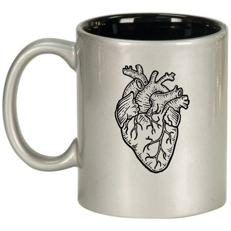 

Anatomical Heart Ceramic Coffee Mug Tea Cup Gift for Her Him Sister Wife Mom Best Friend Girlfriend Boyfriend Birthday Cute Housewarming Doctor Nurse Cardiologist (11 oz Silver)