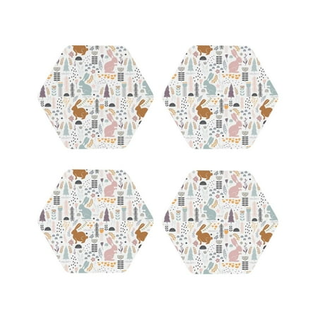 

Leather Coasters with Heat-resistant for Drinks Bohemian Cute Rabbit -标题2 Hexagon