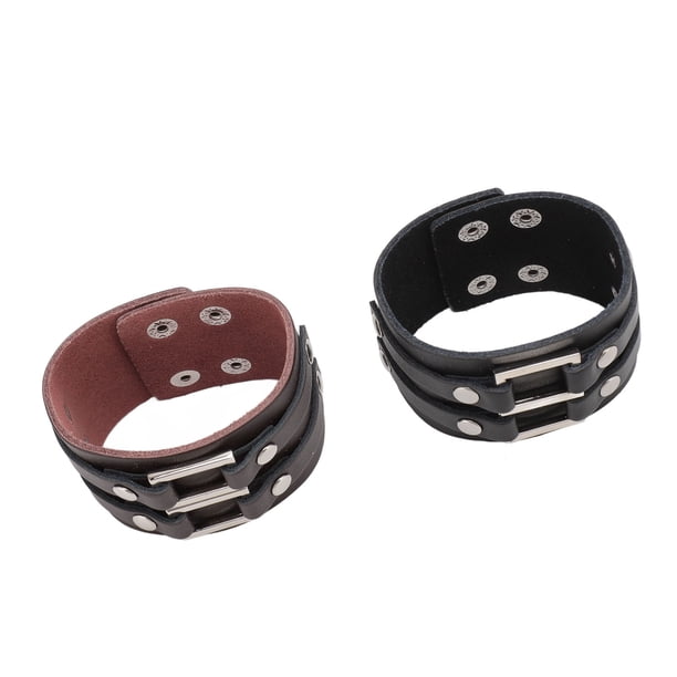 Pulsera De Cuero Punk PU, Hebilla De aleación Universal 2 Piezas Elegantes Pulseras Punk Para Mujer