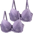 thumbnail image 2 of Gymayou 2 Pack Women Lace Minimizer Bra Set Underwire Full Coverage Anti Sag Gathered Support Bra for Large Bust Pink 75E, 2 of 3