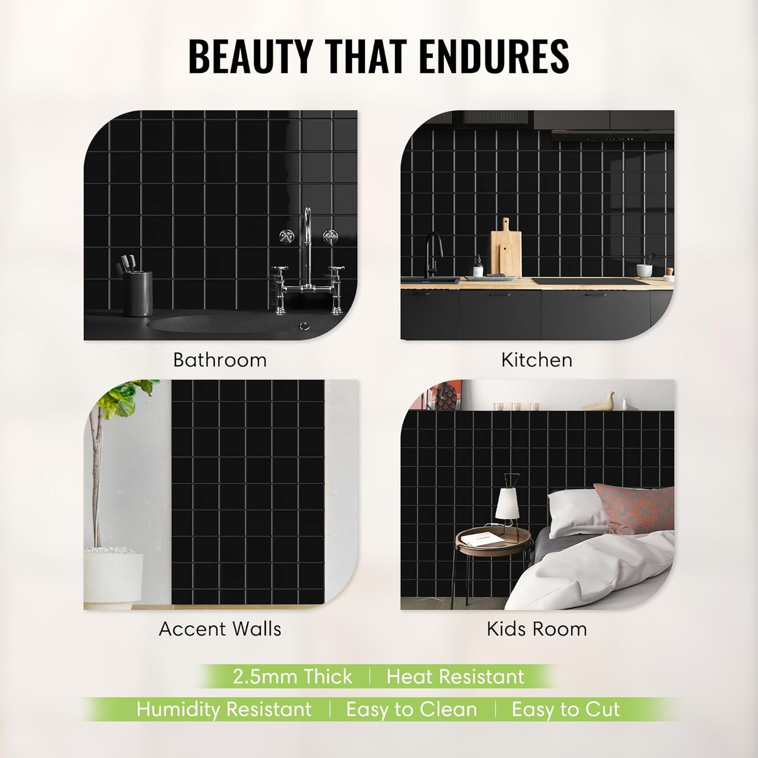 Select 5 Pack Peel and Stick Backsplash Square Tiles, Extra Thick 3D Wall Panels, Heat & Water Resistant, Easy DIY Kitchen, Bathroom, Laundry, Fireplace & Rental Home Wall Décor (12 x 12 in), Black