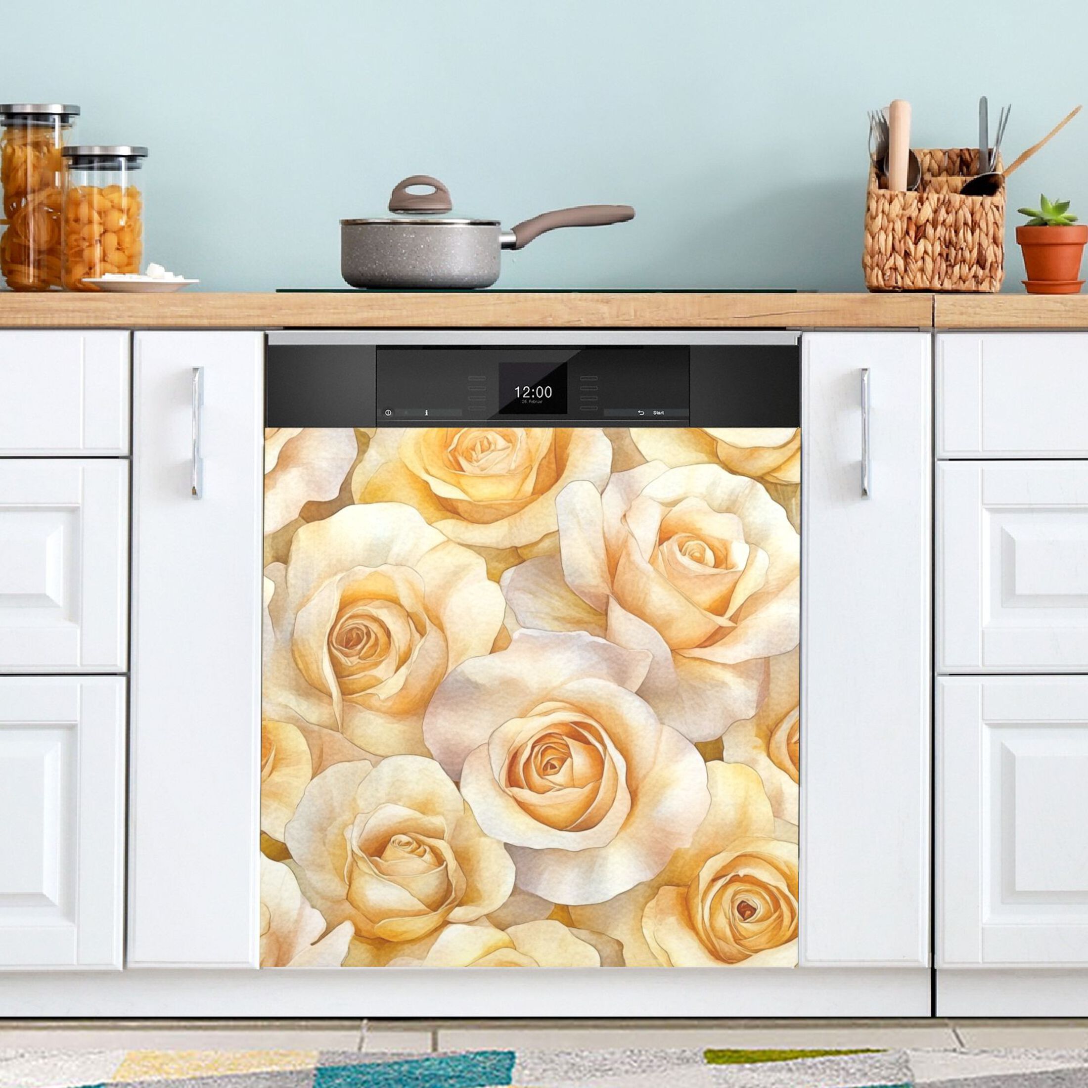 Dishwasher Magnetic Sticker 23x26 Inch Refrigerator Magnetic Sticker Washing Machine Magnetic Sticker Kitchen Panel Magnetic Sticker Home Decor Yellow Roses Seamless
