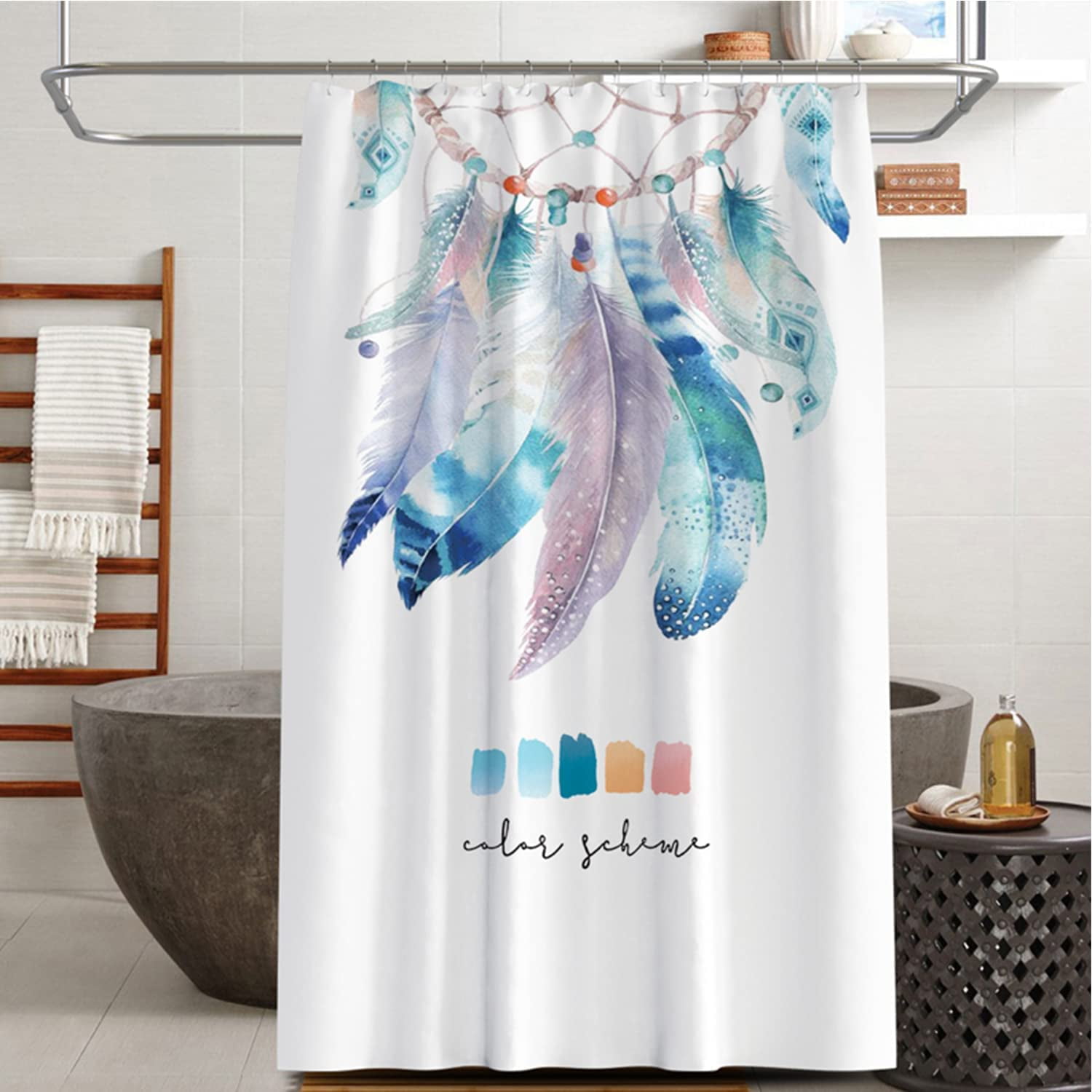 Anti-Mould Different Designs Bathroom Bath Panel Curtain Digitally Printed Shower Curtain With Curtain Rings 180 x 200 cm Beach 