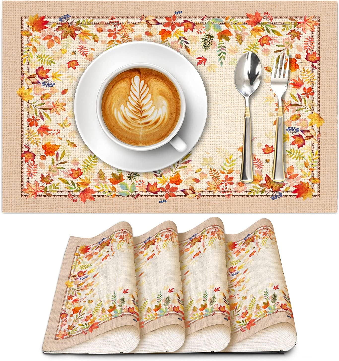Fall Maple Leaves Placemats Set of 4 Autumn Leaf Table Mats Burlap