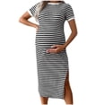 thumbnail image 2 of BRGZLK Women's Maternity Dress Striped Casual Short Sleeved Round Neck Long Skirt Elastic Summer Fashion Spicy Mom Split Beach Vacation Travel Set, 2 of 5