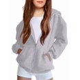 thumbnail image 1 of Sudadera con capucha Arshiner para niñas, forro polar con cierre completo, gris, talla 6, 1 of 9