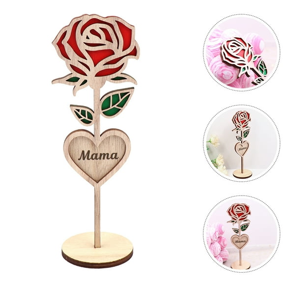 OUNONA Wooden Rose Decor for Mother's Day Versatile Centerpiece for Photo Decoration Multi Color 6.5 Inch