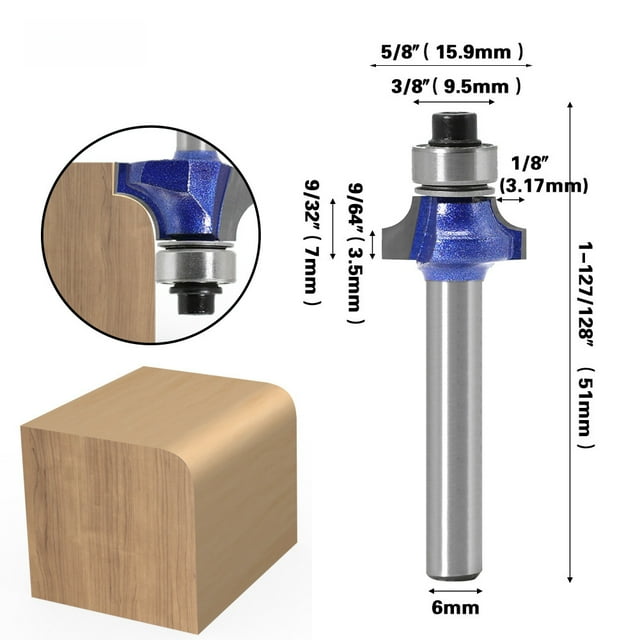 Professional-Grade Woodworking Round Nose Cutter - Precision R-Edge Router Bit with Durable Construction, Versatile Milling Machine Compatibility, Easy-to-Use Design for Clean Cuts (6*1/4 Inch Shank)