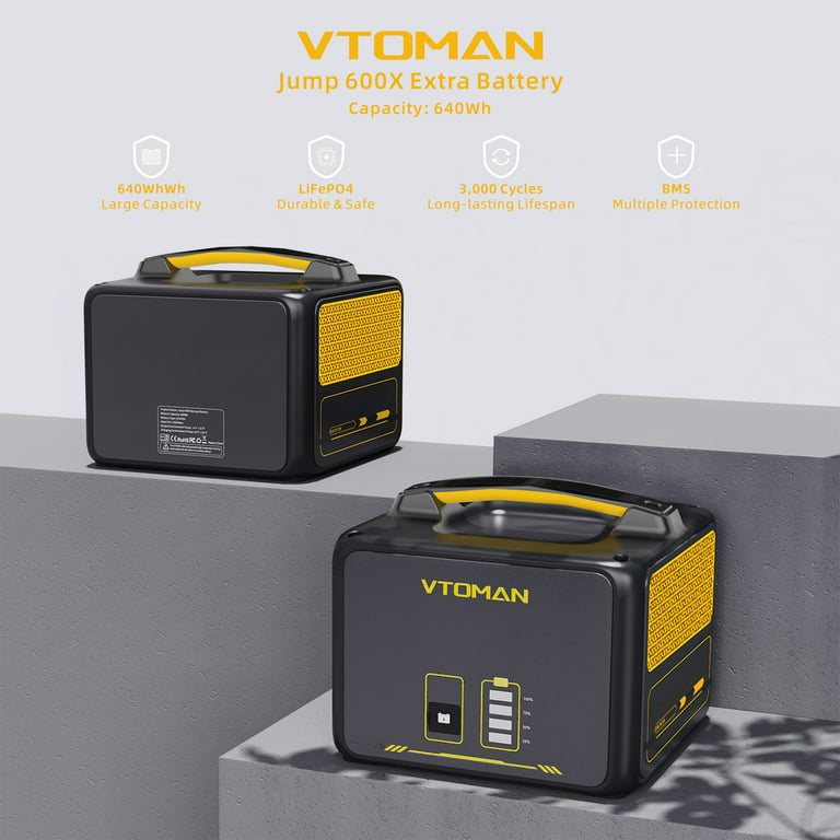 VTOMAN Jump 600X Portable Power Station 600W with Extra Battery, 939Wh  LiFePO4 Solar Generator with 110V/600W AC Outlets, 60W USB Port, Portable  