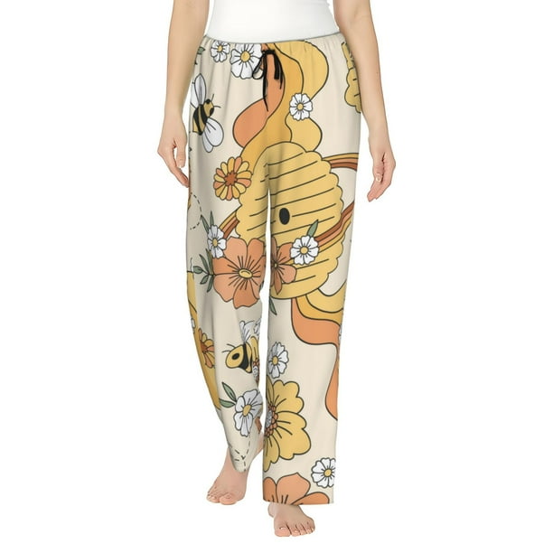 Balery Groovy Floral Pantalones de pijama para mujer, pijamas ultraligeros, pantalones de estar por casa-Large