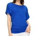 thumbnail image 3 of Hvyesh Womens Short Sleeve Boat Neck Side Shirring Dolman Drape Top Plus Size Solid Blouse Slim Fit Business Work Tee Shirt, 3 of 5
