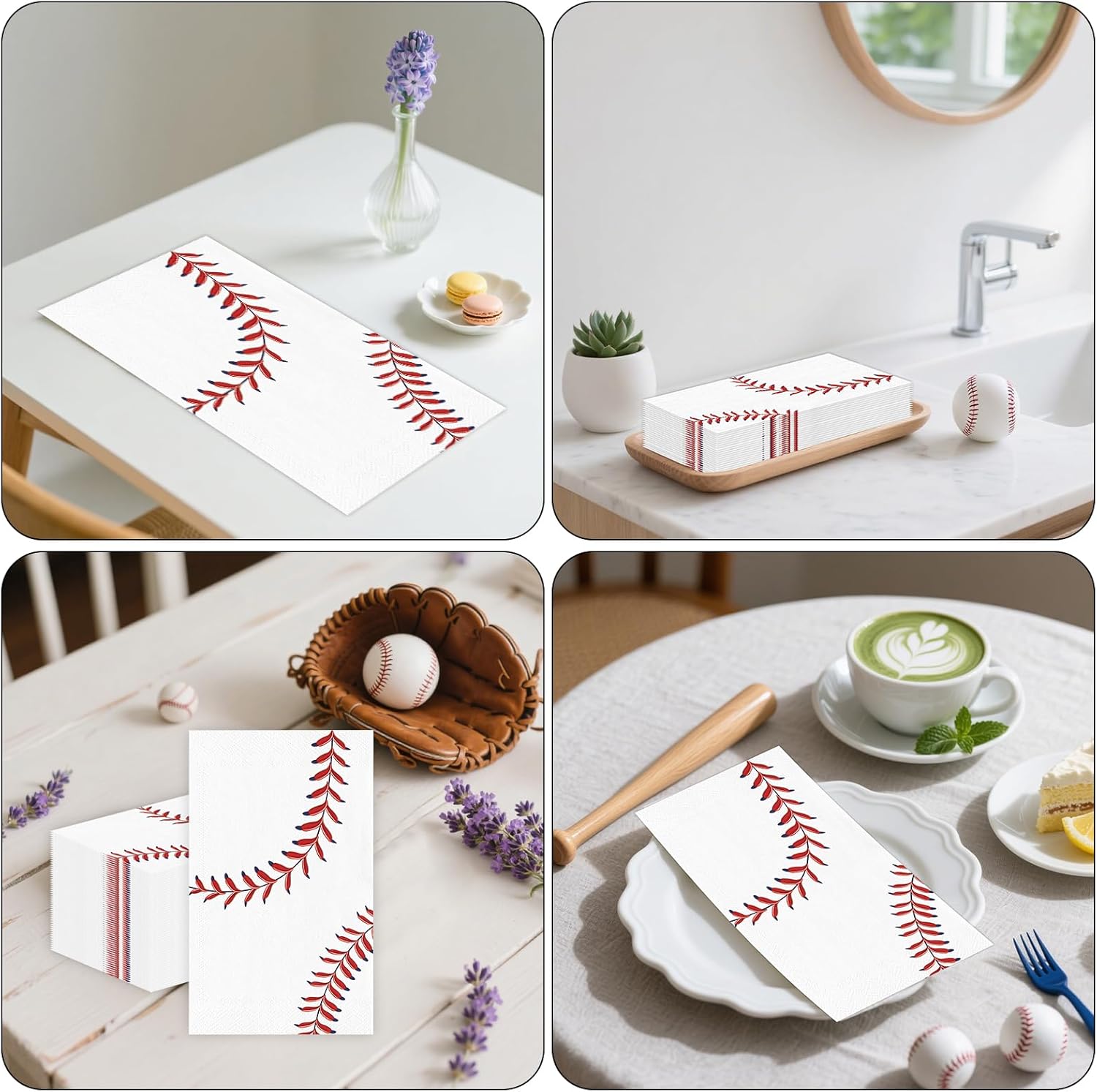 100 PCS Baseball Paper Napkins, Disposable Baseball Bathroom Guest Hand Towels Sports Theme Dinner Napkins Decorative for Kitchen Home Birthday Baby Shower Party Decoration (Baseball)