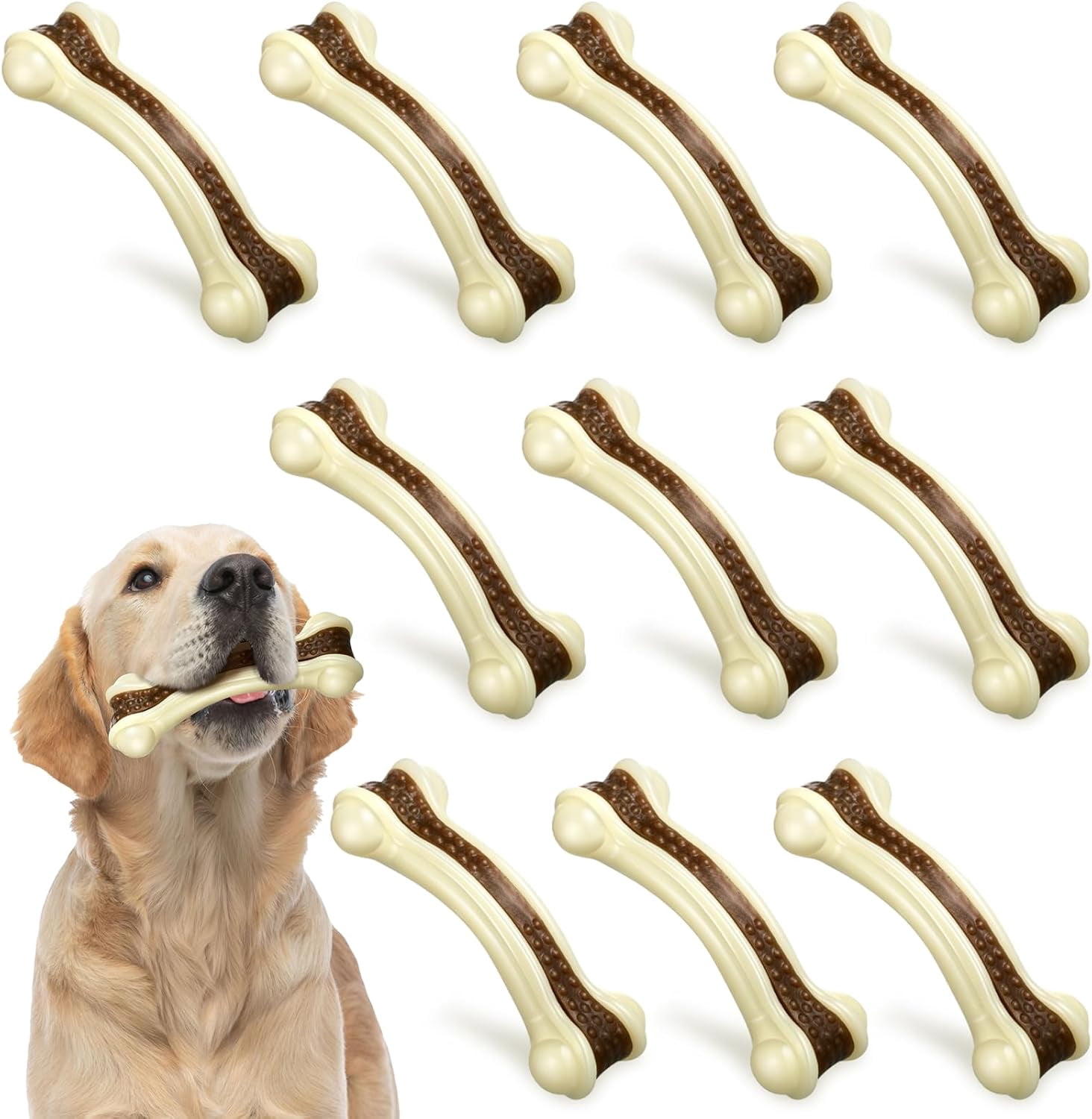10 Pcs Dog Chew Toys for Aggressive Chewers Nylon Beef Flavor Dog Bones Tough Puppy Teething Toys Puppy Chew Bones for Large/Medium/Small Breed Dogs Puppies