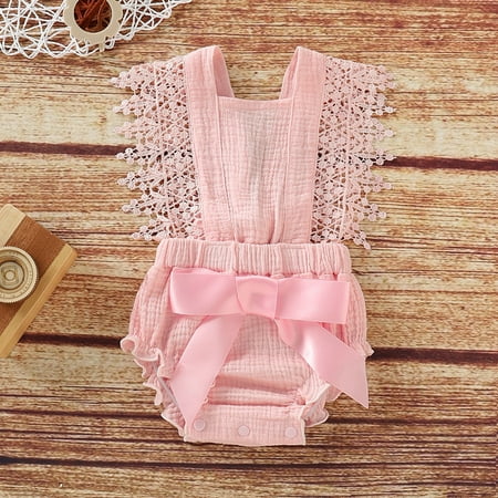 

Yubatuo Newborn Infant Baby Girl Boy Solid Lace Bow Romper Bodysuit Clothes Outfits Pink 90