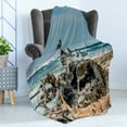 thumbnail image 4 of Driftwood Soft Flannel Fleece Throw Blanket, Raft of Driftwood on the Shoreline with Seagulls Wavy Seand the Sky Digital Image, Cozy Plush for Indoor and Outdoor Use, 70" x 90", Blue, by Ambesonne, 4 of 5