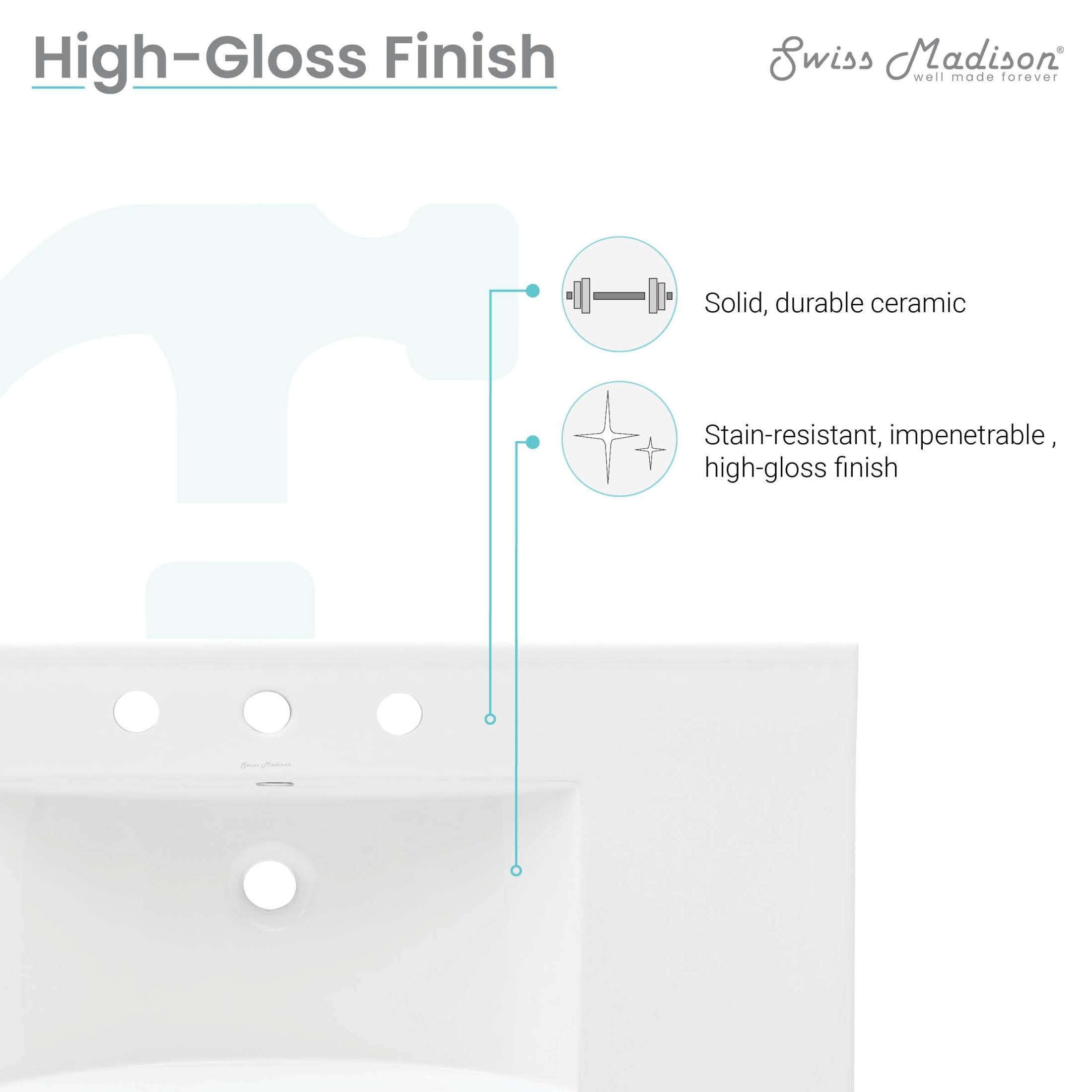 36" Ceramic Vanity Top with Three Faucet Holes