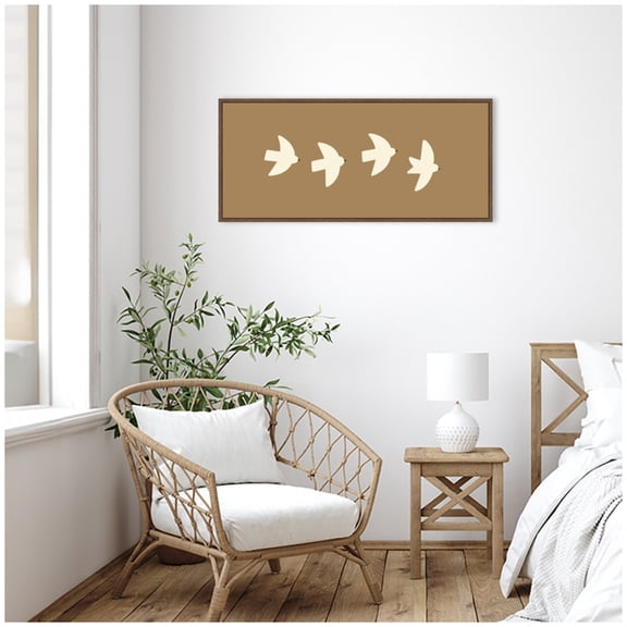 Kate and Laurel Framed Canvas Wall Art Print Minimalist Birds Panel 2 Brown by Laura Moss, 40 x 18 Sylvie Walnut Frame, Modern Contemporary, Animal Art for Wall Decor