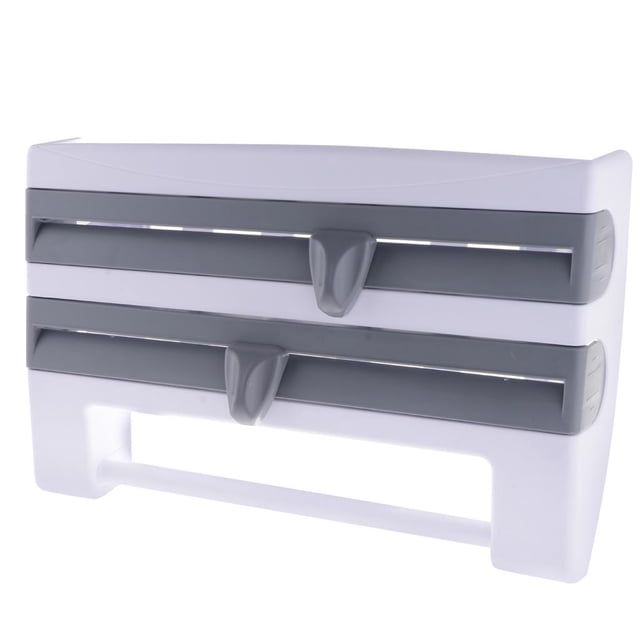 DOLITY Kitchen Towel Foil Roll Holder Cling Film Dispenser Wall Rack Gray