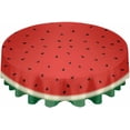 thumbnail image 2 of Watermelon Round Tablecloth 60 Inch - Waterproof Fabric Table Cloth Protector, Watercolor Red Summer Fruits Green Striped Tablecloths Washable Table Cover for Kitchen Banquet Coffee Table, 2 of 6