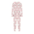 thumbnail image 4 of ZQUUVOU Kids Plush Pajama Jumpsuit Solid Color Fleece Heart Print Zipper Hood with Ears Hood Full Body Sleepwear Pink, 4 of 5