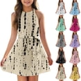 thumbnail image 1 of Girls Summer Dress Tween Dresses Sleeveless A-Line Dress with Print Elegant Casual Summer Dresses for Kids Pink Sizes 4-12 ,Sie:130, 1 of 6