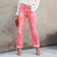 thumbnail image 6 of LWavelet Women High Waisted Cropped Straight Jeans Khaki Washed Distressed Frayed Hem Denim Pants Casual Streetwear Trousers Pink XL, 6 of 6