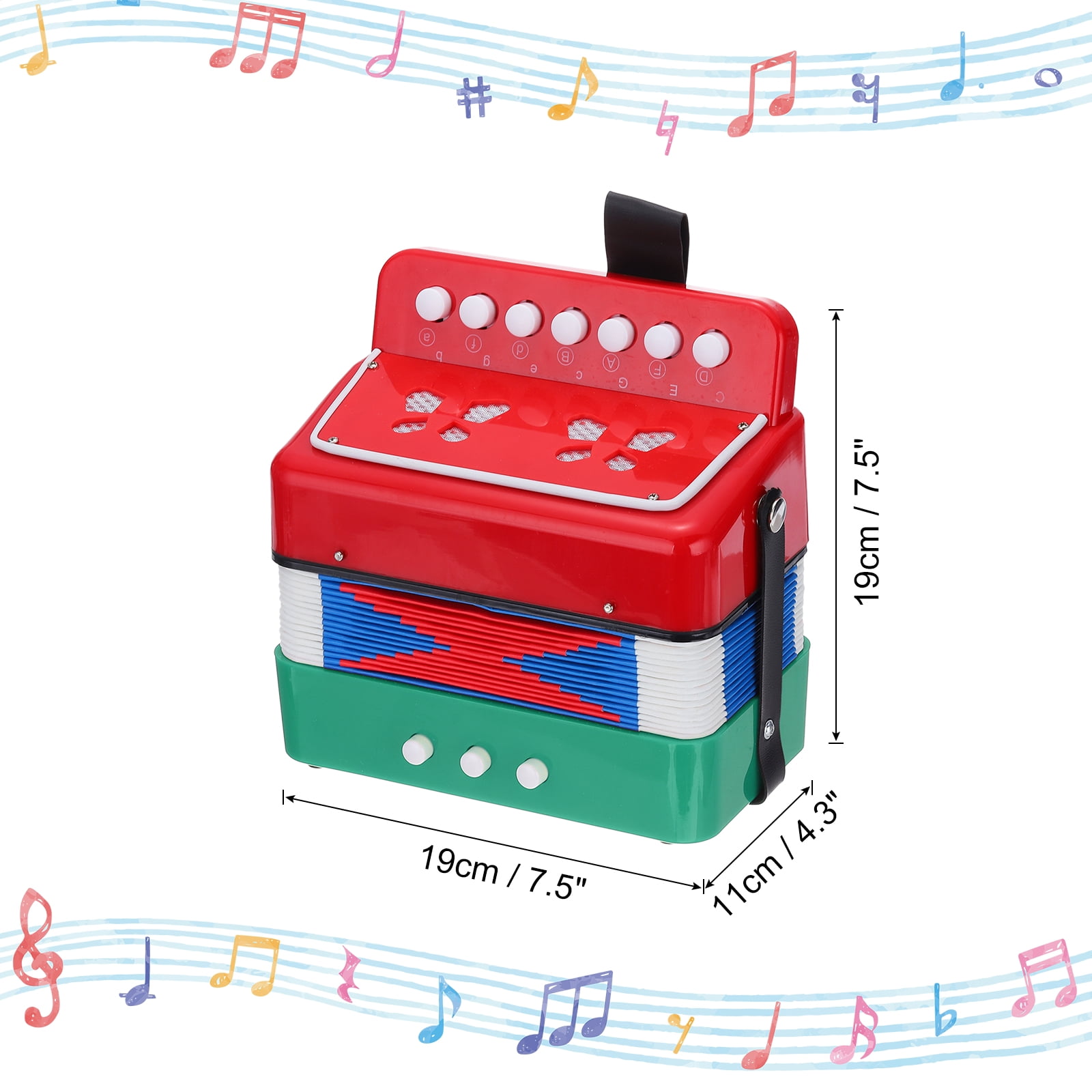 Uxcell Accordion 10 Keys Button Accordion Mini Musical Instrument Gifts for Children Beginners Educational, Red Green