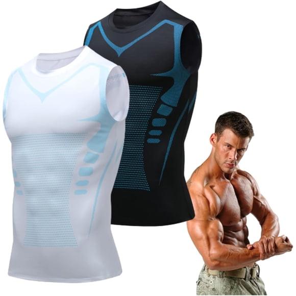 Maynox Camiseta de compresión, camiseta sin mangas con forma iónica, camiseta de compresión de manga corta para hombre