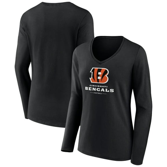 Women's Black Cincinnati Bengals Logo Team Lockup Long Sleeve V-Neck T-Shirt