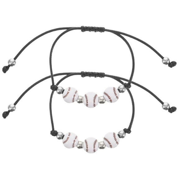 OUNONA 2pcs Baseball Bracelets Adjustable Baseball Beads Bracelet Sports Theme Inspirational Baseball Charm Wristbands Baseball Team Favor