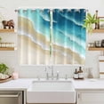thumbnail image 2 of Teal Gradient Ocean Kitchen Curtains Window Panels, Ombre Watercolor Coastal Beach Waves Insulated Window Treatment Curtain, Grommet Curtains for Bedroom/Living Room/Bathroom, 2 Piece 52"Wx72"L, 2 of 8