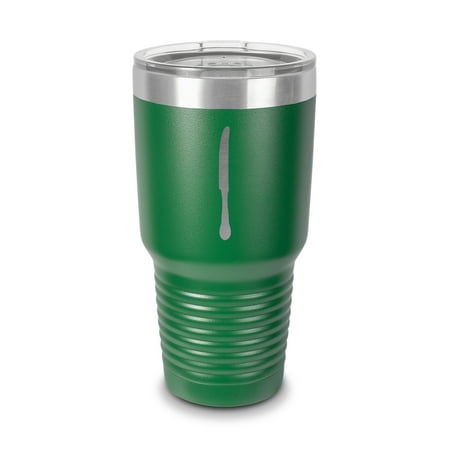 

Knife Tumbler 30 oz - Laser Engraved w/ Clear Lid - Stainless Steel - Vacuum Insulated - Double Walled - Travel Mug - cook cooking kitchen chef culinary - Green