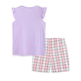 thumbnail image 3 of XEGLSBU Girls Summer Outfits Set Girls Outfit Floral Embroidery Bunny Print Sleeveless Top and Shorts Two Piece Casual Toddler (Purple-D Size 3-4 Years), 3 of 6