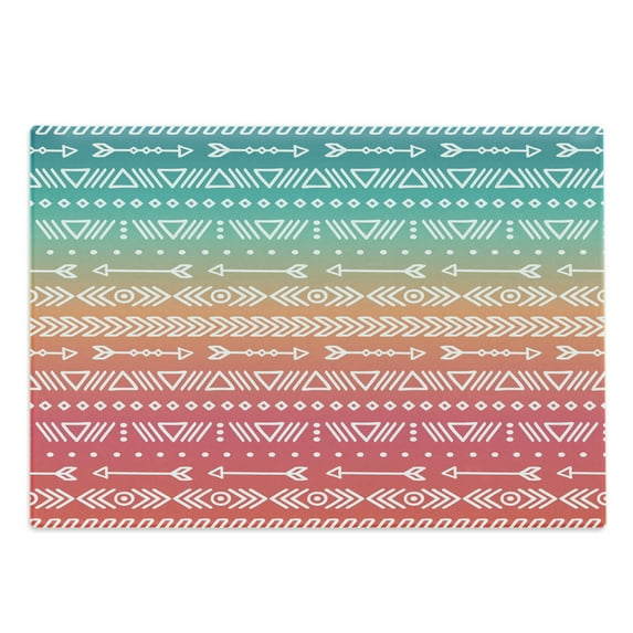 Arrow Cutting Board, Colored Geometric and Maya Patterns and Arrows Bohemian Style Native Art, Decorative Tempered Glass Cutting and Serving Board, Large Size, Multicolor, by Ambesonne