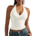 thumbnail image 1 of Camiseta sin mangas OMKAGI para mujer, sexy, con cuello en V, cuello en V, Y2K, blanca, 1 of 7