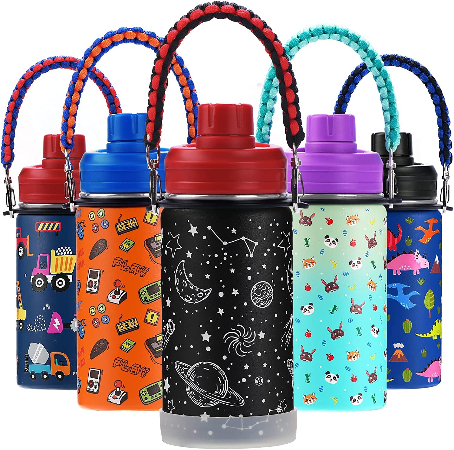 Wildkin Kids 14 oz Stainless Steel Insulated Water Bottle for Boys & Girls  (Trains, Planes & Trucks)