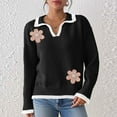thumbnail image 4 of Women's Floral Lapel Contrast Stitch V-Neck Long Sleeve Pullover Knit Sweater, 4 of 7