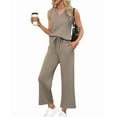 thumbnail image 2 of Two Piece Sets for Women Summer Outfits Lounge Sets Mock Neck Tops Wide Leg Crop Pants Vacation Travel Outfits Khaki XL, 2 of 8