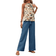 thumbnail image 3 of Womens Summer 2 Piece Outfits Sleeveless Crop Top Flowy Wide Leg Pants Matching Sets Vacation Outfits Blue L, 3 of 7